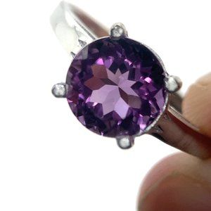 Amethyst 2.02ct Platinum Finish Solid 925 Sterling Silver Ring